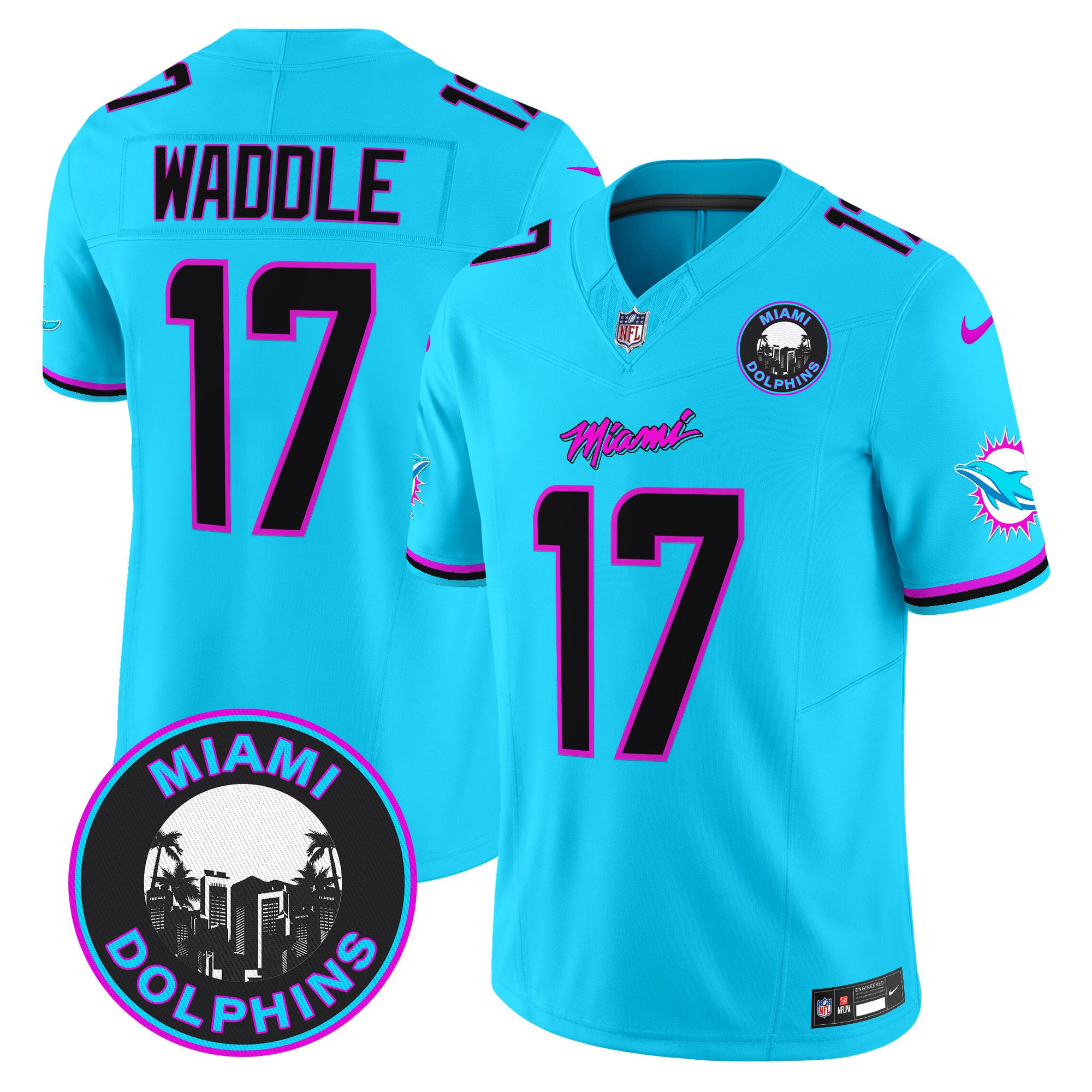 Men Miami Dolphins #17 Waddle Light Blue 2024 Nike Vapor Limited NFL Jersey style 1